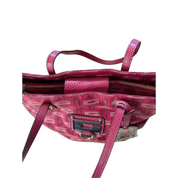 Guess Womens Monogram Signature Shoulder Bag Purse Pink Zippered Pockets New - Picture 10 of 16